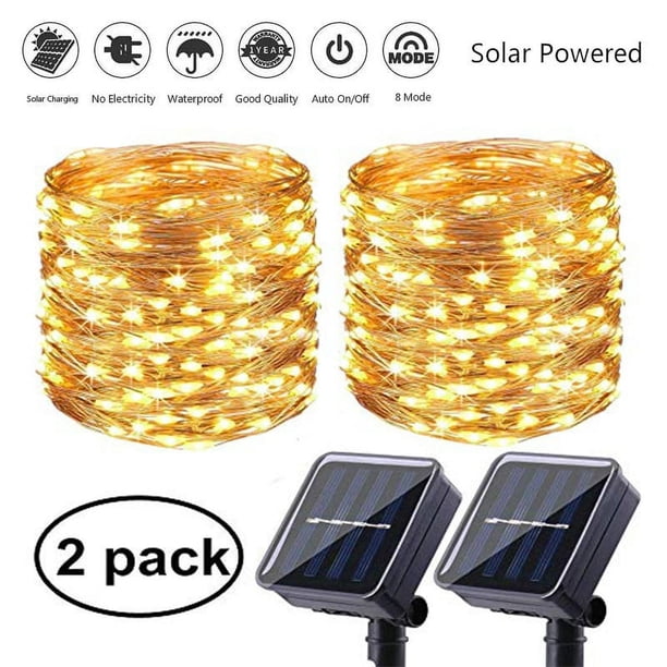 Guirnalda de luces solares para exteriores (2/1 unidad), luces LED solares de hadas, iluminación decorativa impermeable de alambre de cobre para interiores y exteriores, patios, bodas, fiestas,