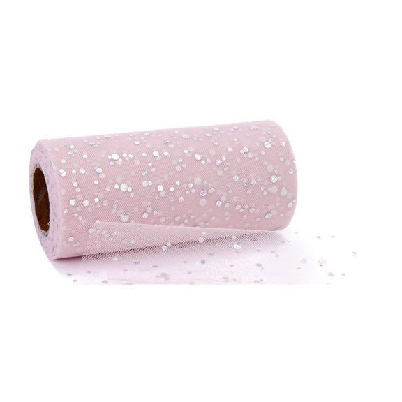 Pink Polka Dot Glitter Tulle Roll, 6inch x 10Yards Sparkly Mesh Fabric for Flower Wrapping, Wedding Decoration, Party Supplies - Polka Dot Design, Glitter Accents, Versatile for Floral Arrangements,