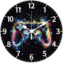 Colorful Gamepad Pattern Wall Clock 12 Inch Non-Ticking Clocks Round Wall Hanging Clock Battery Operated for Bedroom Living Room Kitchen Office