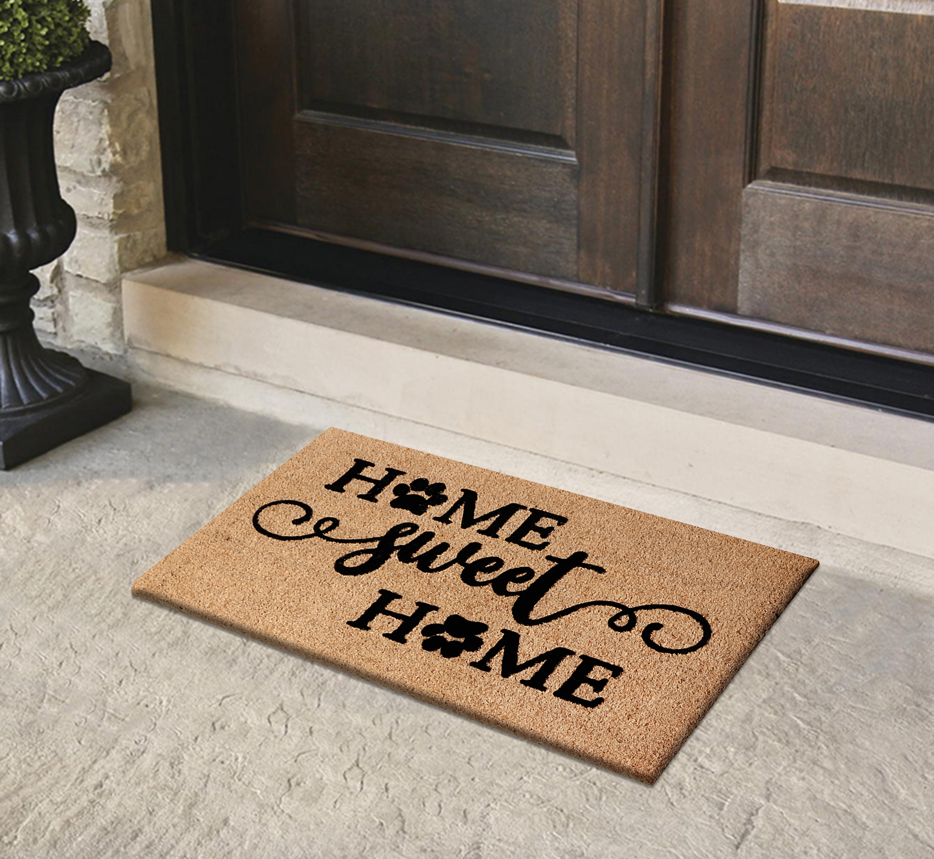 A1HC Natural Coir Flocked Doormat, Home Sweet Home Black , 24"x36", Durable Outdoor Welcome Mat, Non-Slip, Pet Friendly, Fade Resistant