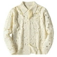 thumbnail image 6 of Mrmaere Men's Button-Front Knit Jacket Collared Openwork Detail Breathable Stylish Outerwear for Daily & Casual Beige L, 6 of 7
