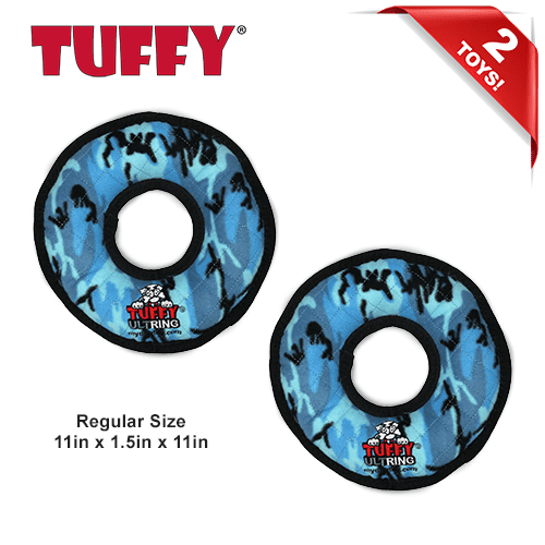 TUFFY® Ultimate Ring Camo Blue, 2-Pack, Durable Plush Squeaky Dog Toys