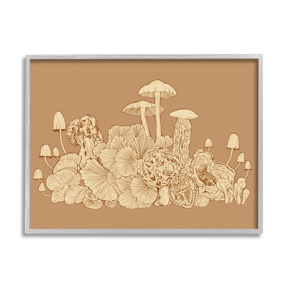 Stupell Industries Intricate Forest Mushrooms Plants Neutral Tones Drawing Graphic Art Gray Framed Art Print Wall Art, Design by Ziwei Li
