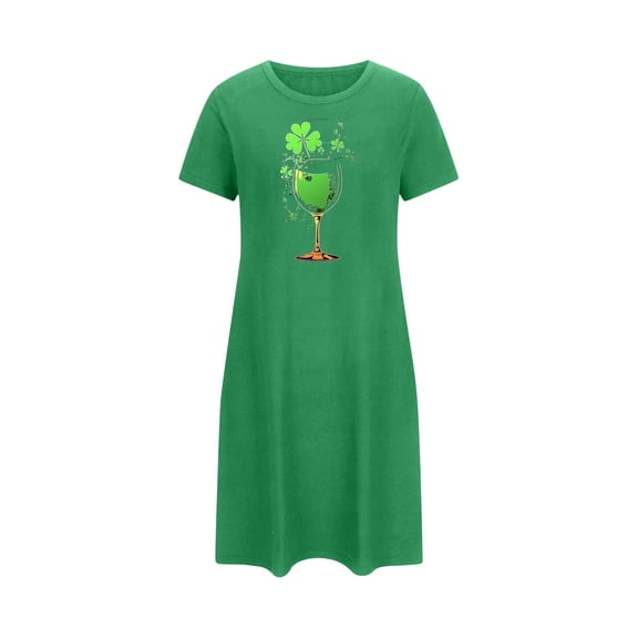 Wensltd Women's Short Sleeve Nightgown Round Neck Soft Breathable Comfortable Plus Size Nightdress St Patrick's Day