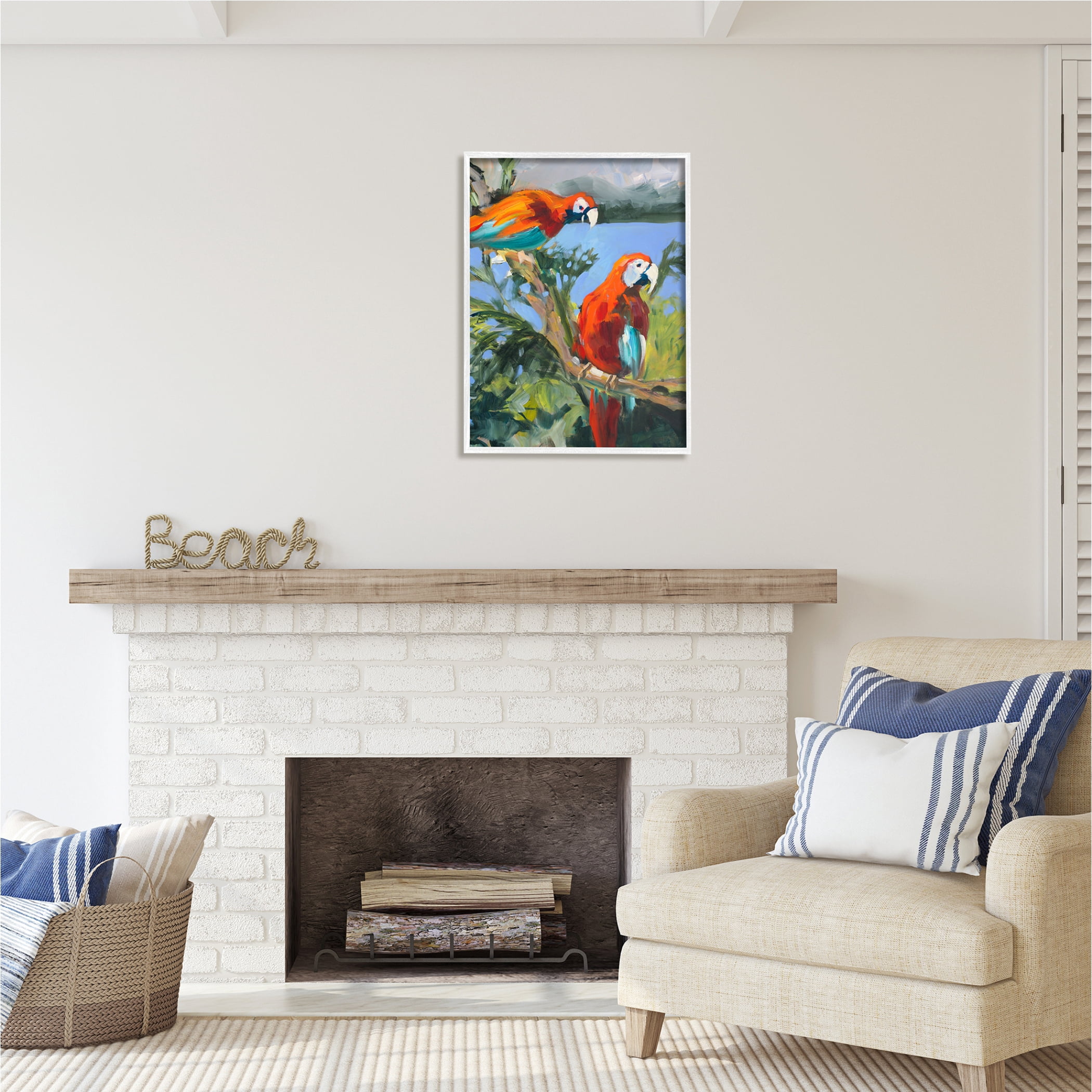 Stupell Industries Parrots at Bay Painting Animals & Insects Painting White Framed Art Print Wall Art, 24 x 30