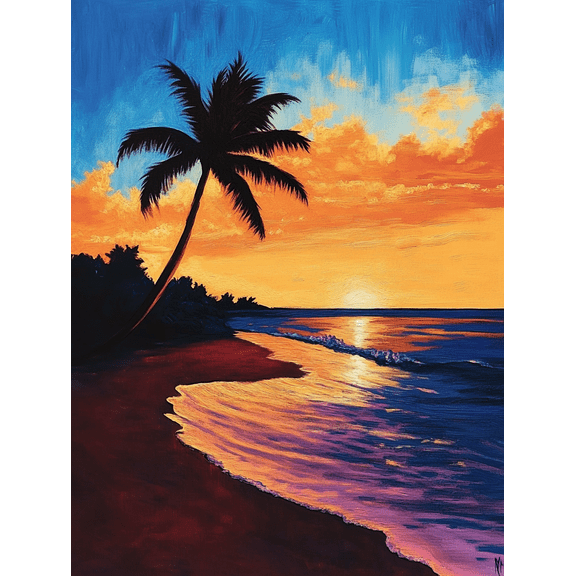 Tropical Sunset Palm Tree Canvas Wall Art, Perfect for Living Room, Bedroom, Bathroom, Office, and Hotel Decoration.