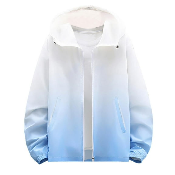 Men's Lightweight Jackets Sun Protection Plus Size Gradient Full Zip Long Sleeve Hooded Big & Tall Coat for Men Outwear Jackets with Pockets Blue L