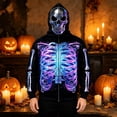thumbnail image 2 of Men's Halloween Skeleton Full Zip Hoodie Bone Print Drawstring Sweatshirt Party Top, 2 of 4