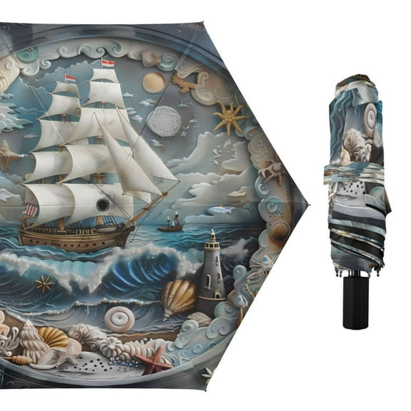 Compact Sun Umbrella Windproof Travel Umbrellas for Rain Strong Portable UV Protection Ship on Sea and Shell