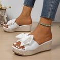 thumbnail image 6 of KEGIRLOM Women's Fashionable Casual Beach Outerwear Versatile Solid Color Bow Round Toe Wedge Sandals White 7.5, 6 of 9