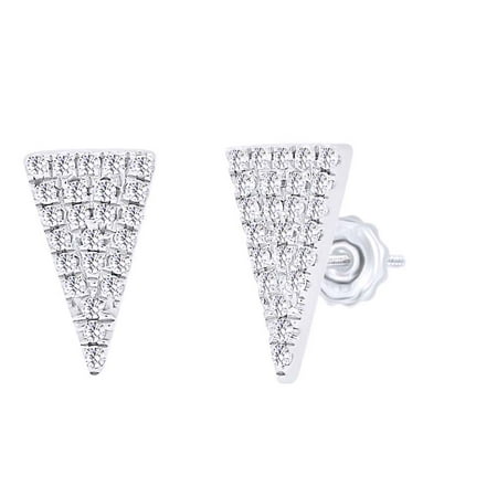 Gold Stud Triangle Top - 0.12 Cttw Round Cut White Natural Diamond Triangle Stud Earrings In 10K Solid White Gold
