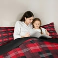thumbnail image 4 of Homewish Fashion Checkered Plaid Bedding Comforter Set 7pcs for Kids, Black Red Rectangle Square Queen Bedding Sets, Chic Buffalo Reversible Queen Sheet Sets, Super Cozy Room Decor, 4 of 7