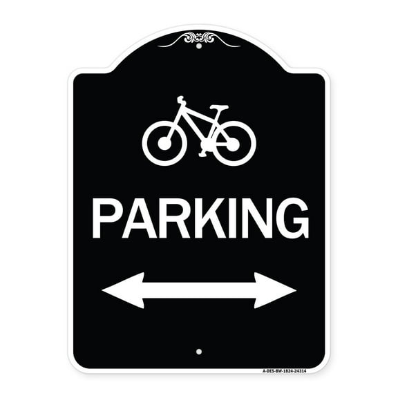 SignMission Designer Series Sign - Bicycle Symbol Parking (With Bidirectional Arrow) | Black & White 18" x 24" Heavy-Gauge Aluminum Architectural Sign | Made in the USA