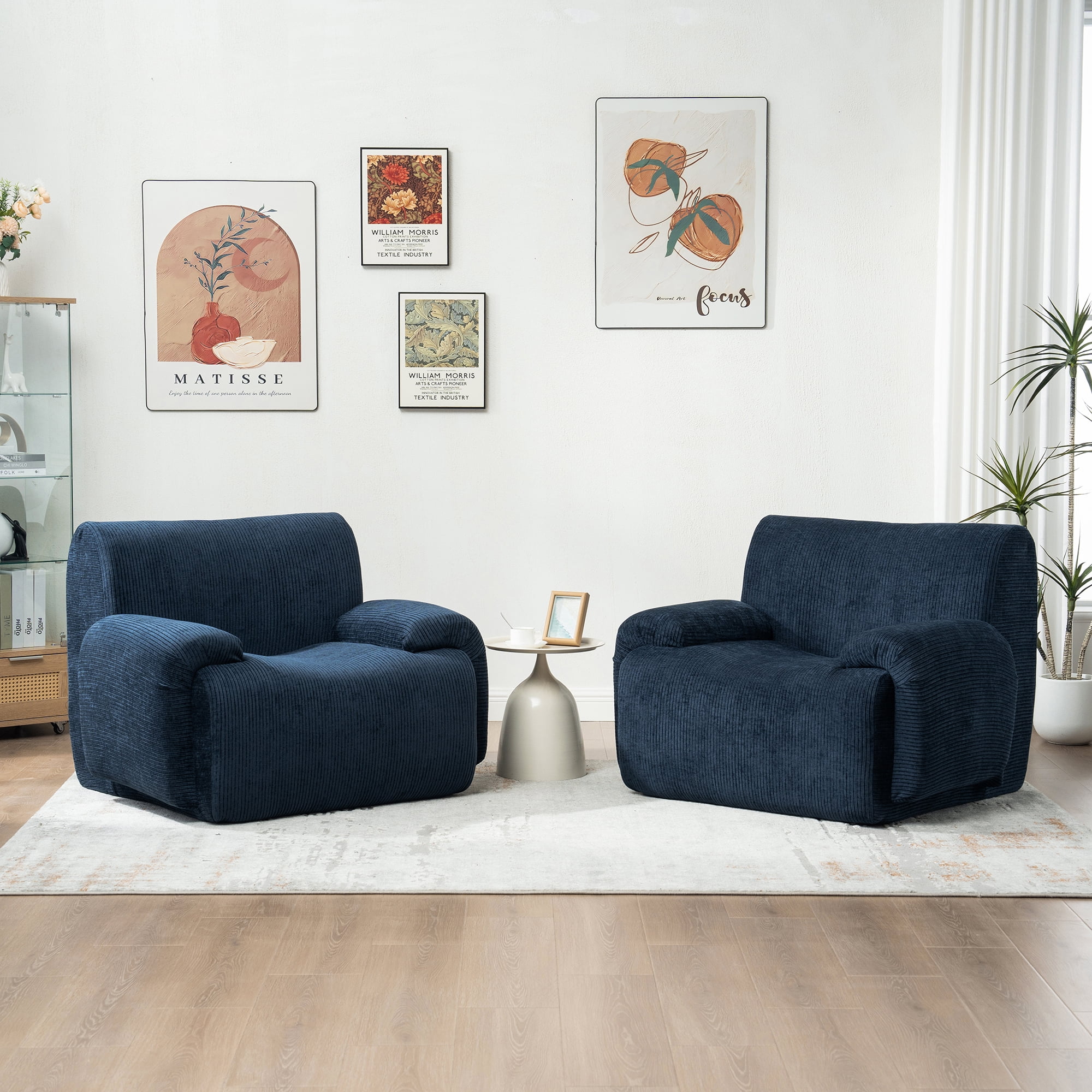 42"W Modern Oversized Accent Chair,Upholstered Boneless Single Sofa Chair,Chenille Armchair Reading Lounge Chair for Living Room,Bedroom,Apartment,Navy
