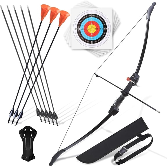 Bow and Arrow for Teens Beginners Adults Recurve Bow Set 8 Arrows 5 Target Face Archery Longbow Kit Backyard Games Gift for Outdoor Sports
