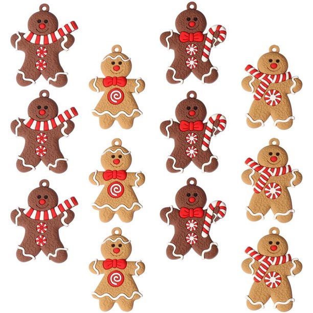 12 Uds. De adornos de hombre de jengibre, decoraciones para árboles de Navidad, adornos para árboles navideños, etiqueta de regalo