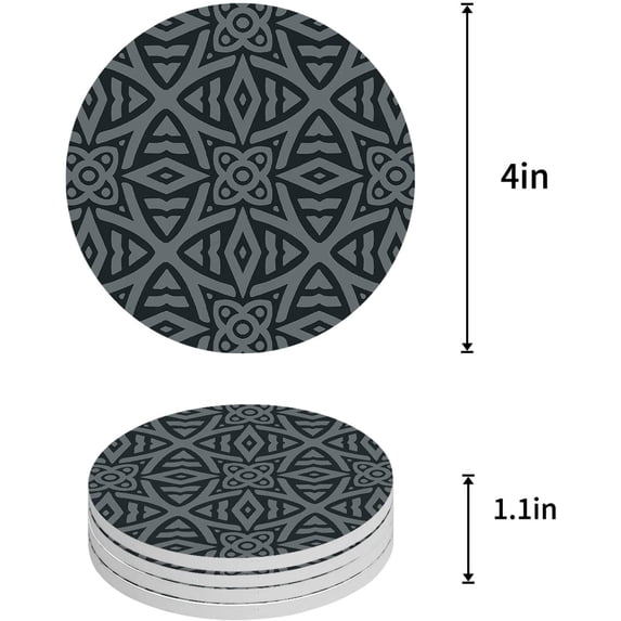 FMSHPON Geometric Abstract Pattern Set of 4 Round Coaster for Drinks, Absorbent Ceramic Stone Coasters Cup Mat with Cork Base for Home Kitchen Room Coffee Table Bar Decor