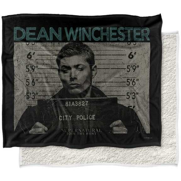 Supernatural Blanket, 50"x60", Dean Mug Shot Silky Touch Sherpa Back Super Soft Throw Blanket