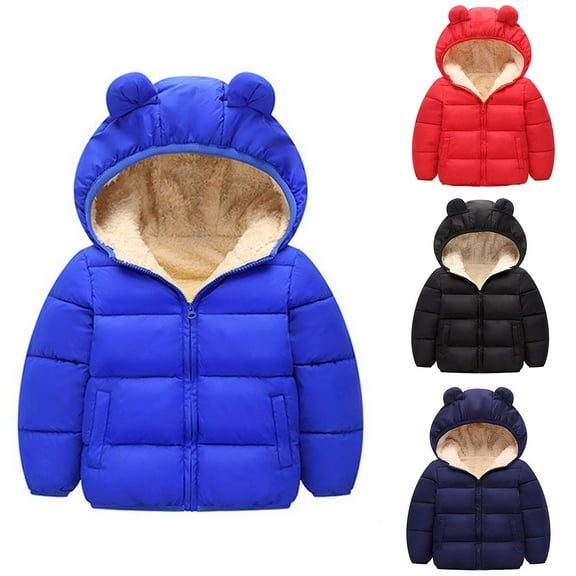 Feancey Toddler Girls Winter Coats Baby Boys Sherpa Lined Puffer Jacket Kids Sherpa Warm Down Coat Infant Cute Bear Ears Hooded Jackets Black 6-12Months
