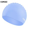 thumbnail image 2 of Copozz-gorro de piscina de goma de silicona elástica para hombres y mujeres, gorro de natación impermeable, protección de orejas, pelo largo, deportes, tamaño libre, 2 of 4
