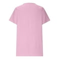thumbnail image 5 of Summer Cotton Linen Tops for Women Feather Graphic V Neck Short Sleeve T Shirts Dressy Casual Loose Fit Blouses (XL, Pink), 5 of 6