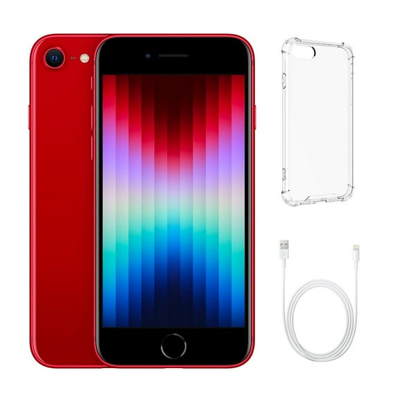 Refurbished Apple iPhone SE (3rd Gen) A2595 (Fully Unlocked) 64GB Red (Grade A) w/ Clear Phone Case