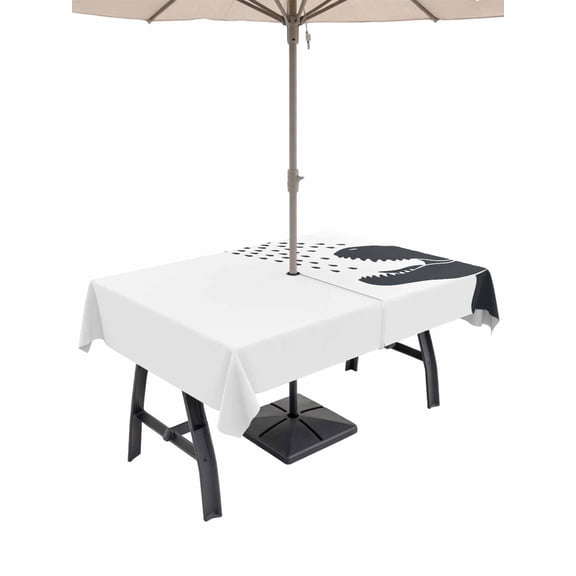 Outdoor Tablecloth with Umbrella Hole for Patio/Picnic/Party/Camping, Dinosaurs Showering Waterproof Table Cloth Rectangle Table Cover Washable, Modern Abstract Art Funny Animals (60"x 84")