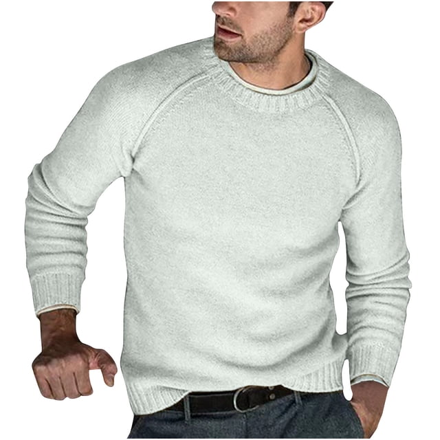Rbaofujie Chandail à Col Rond pour Hommes en Tricot, Chandail à Col Rond, Chandail Décontracté Uni, Chandail de Base, Chandail Gris, Coton Ouaté Lesté