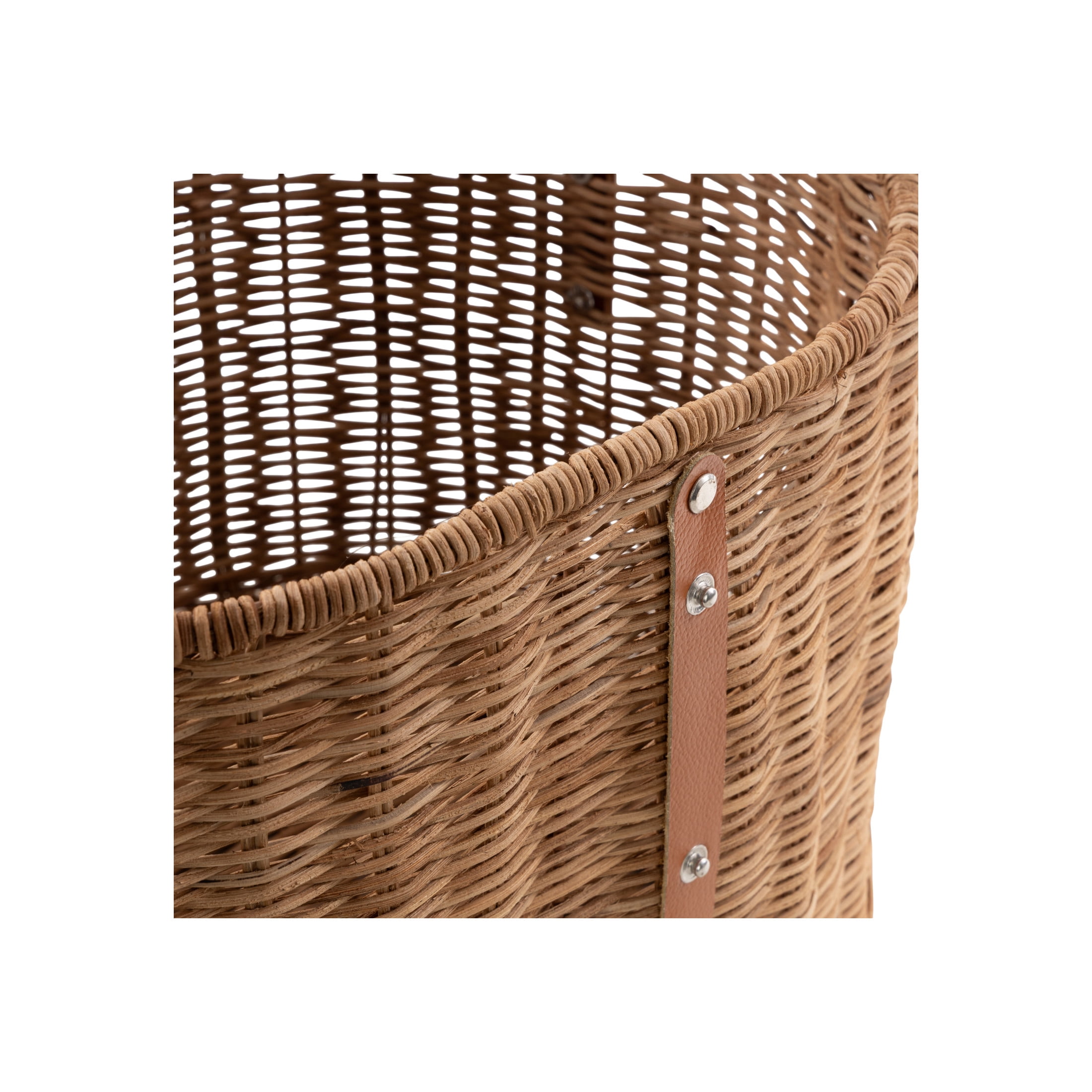 DecMode 16" x 10" Brown Rattan Handmade Woven Storage Basket with Lid and Leather Handles, 1-Piece