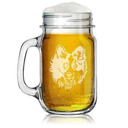 

16oz Mason Jar Glass Mug w/Handle Gift Border Collie Face