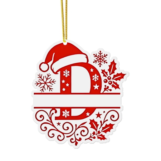 Adorno navideño de letras acrílicas para árbol | Colgante de monogramas 2D con gorro de Papá Noel | Decoración colgante de 26 letras para manualidades | Decoración navideña para el hogar