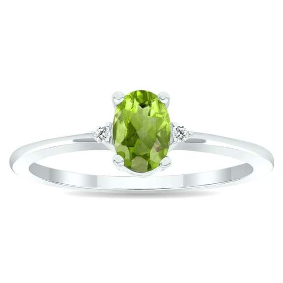 SZUL Women's Peridot and Diamond Classic Band in 10K White Gold
