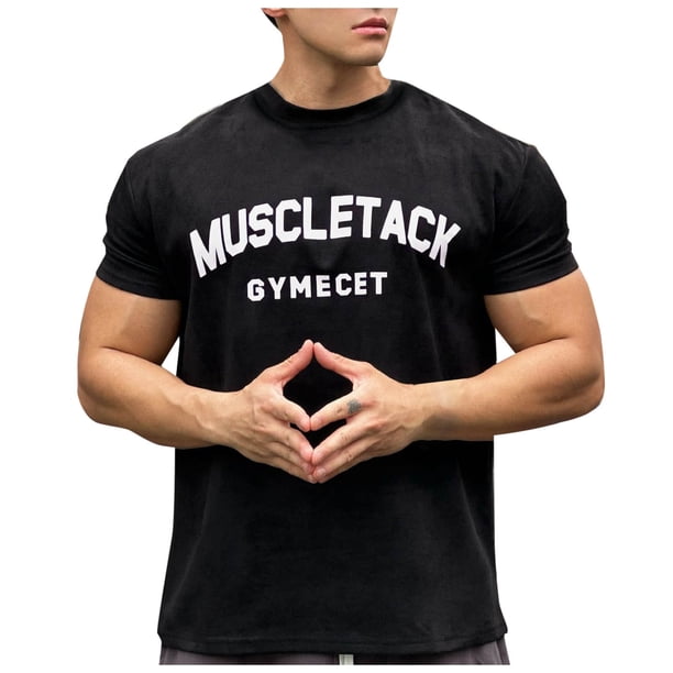 Hombres Pantalones Cortos Casual Manga Corta Cuello Redondo Carta Impresa Deporte Camiseta, Top de Algodón de Fitness para Hombres