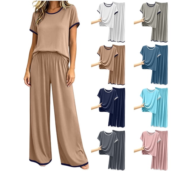 YUANxueke 2-Packs Modal Pajamas for Women Short Sleeve Crewneck Top and Pants Soft Comfy Lounge Sets
