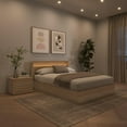 thumbnail image 2 of Hudson 3 Piece Queen Size Bedroom Set with Slatted Bedframe, Headboard with Integrated Light, 1 Nightstand, 2 of 7