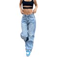 thumbnail image 2 of Women Boyfriend Baggy Jeans High Waisted Wide Leg Distressed Denim Pants Vintage Casual Streetwear Trousers, 2 of 6