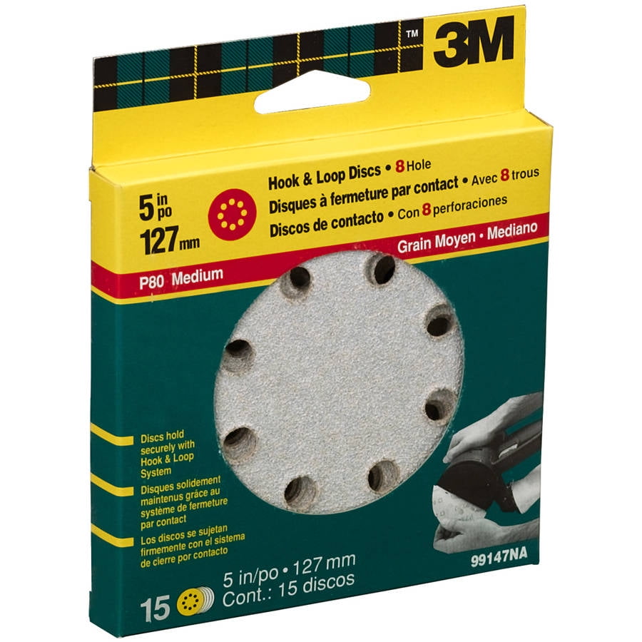 3M 99147NA 80 Grit 5" 8 Hole Hook and Loop Sanding Disc - Walmart.com