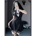 thumbnail image 5 of Disfraz de monja Sexy para mujer, lencería de Cosplay, disfraz de sirvienta gótica, vestido de monja, Anime, Roleplay, trajes de Halloween, borla, negro, blanco, 5 of 5