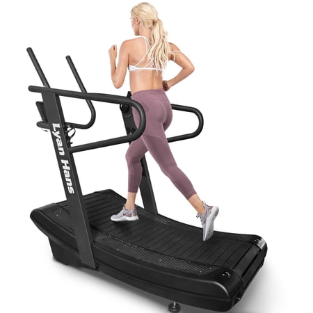 Curved Manual Treadmill, Non-Electric Curve Treadmill with 4 Resistance Levels, Self-Generated Air Runner with LCD, Commercial Motorless Treadmills for Home Gym, 450LBS Capacity, Black