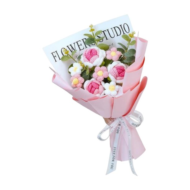 Guirnalda de flores artificiales tejidas a crochet, ramo de flores preservadas, regalo para esposa Rosa