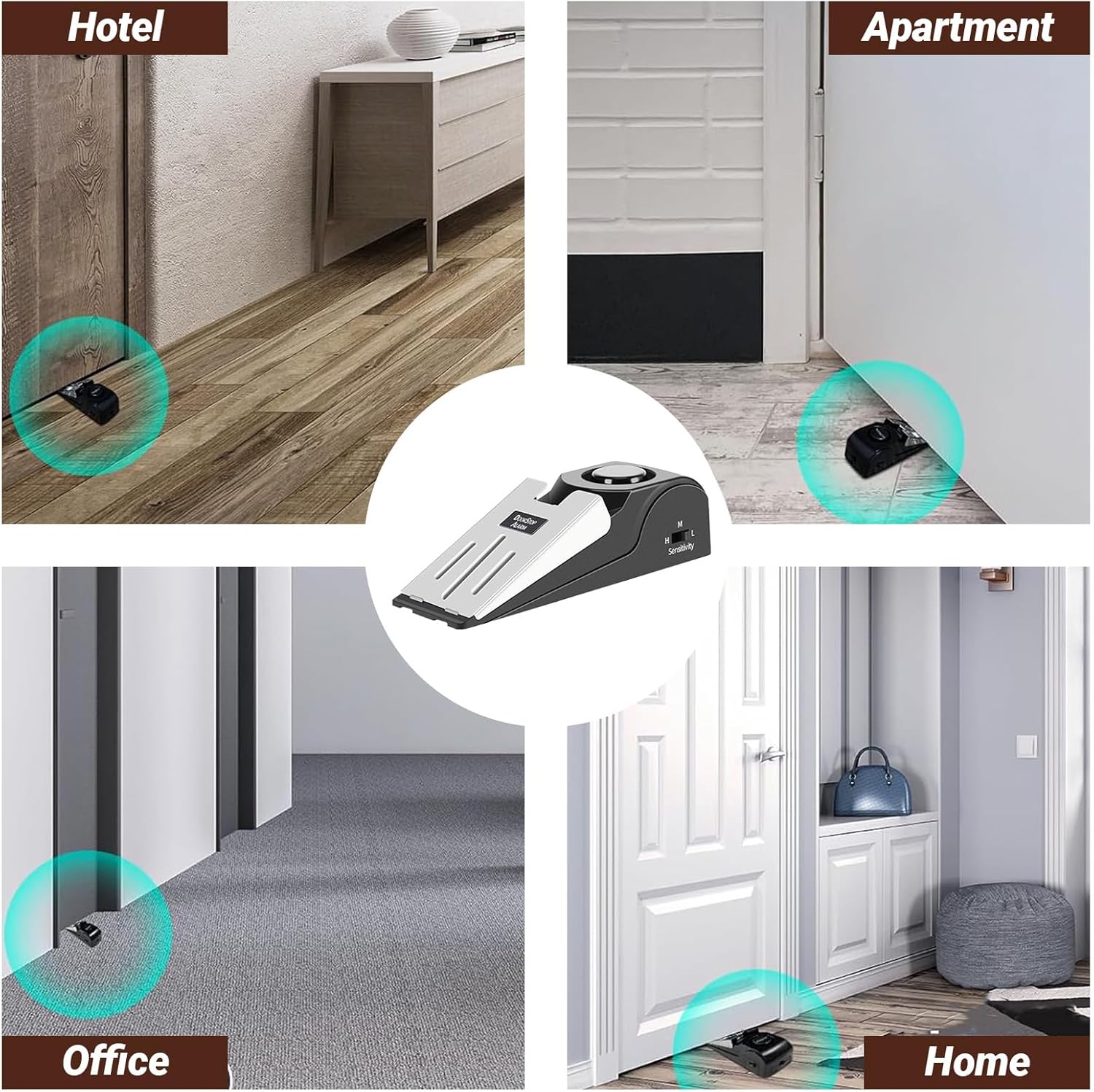 ABCISI 3 Pack Door Stop with 120DB Security Alarm, Portable Floor Wedge Doorstop, 3 Sensitivity Levels, Non-Skid Design for Travel, Home, Hotel, Send Goods from Local Warehouse