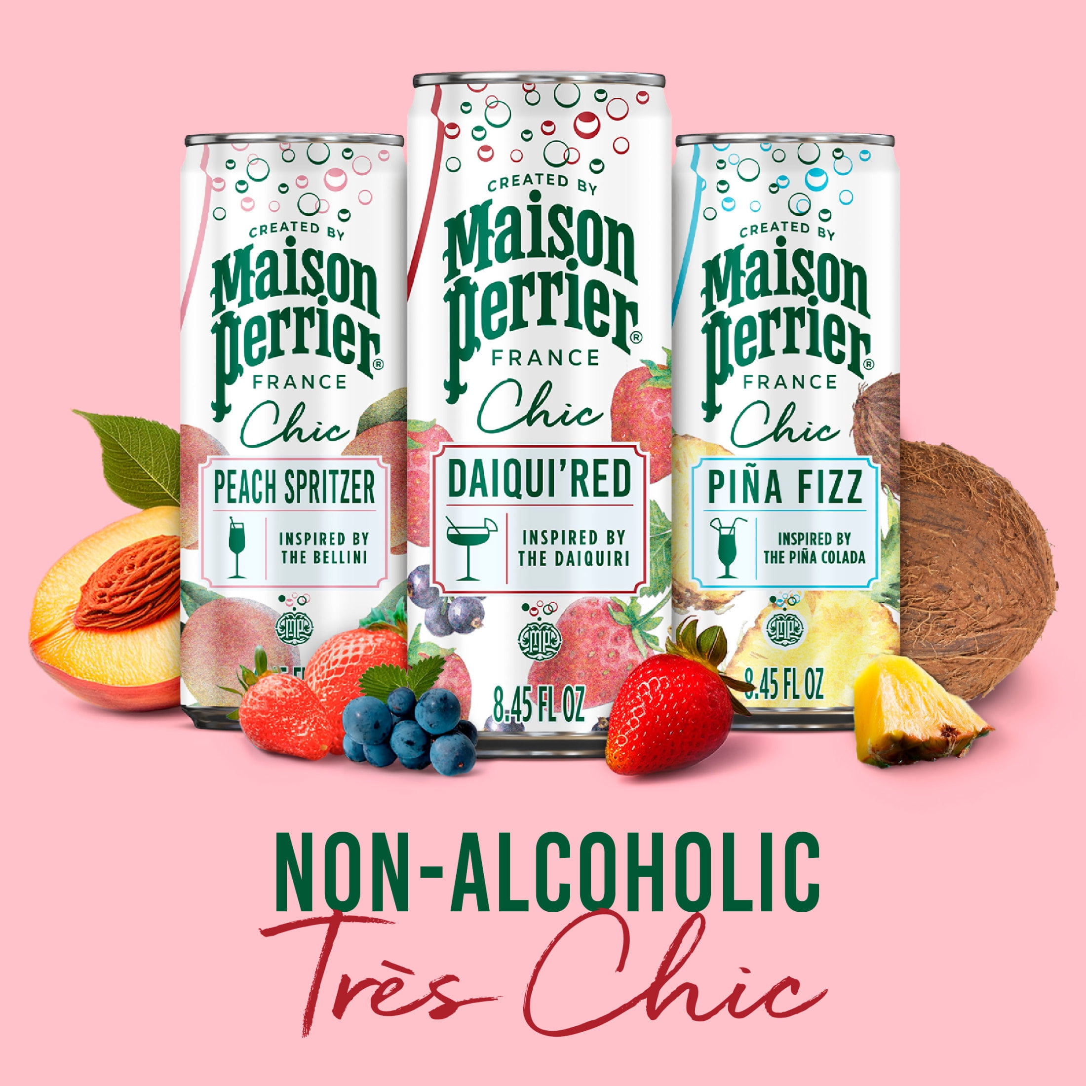 Maison Perrier Chic Mocktails, Daiqui'Red Strawberry and Red Fruits Inspired Non-Alcoholic Cocktail Mixers, 24 Pack