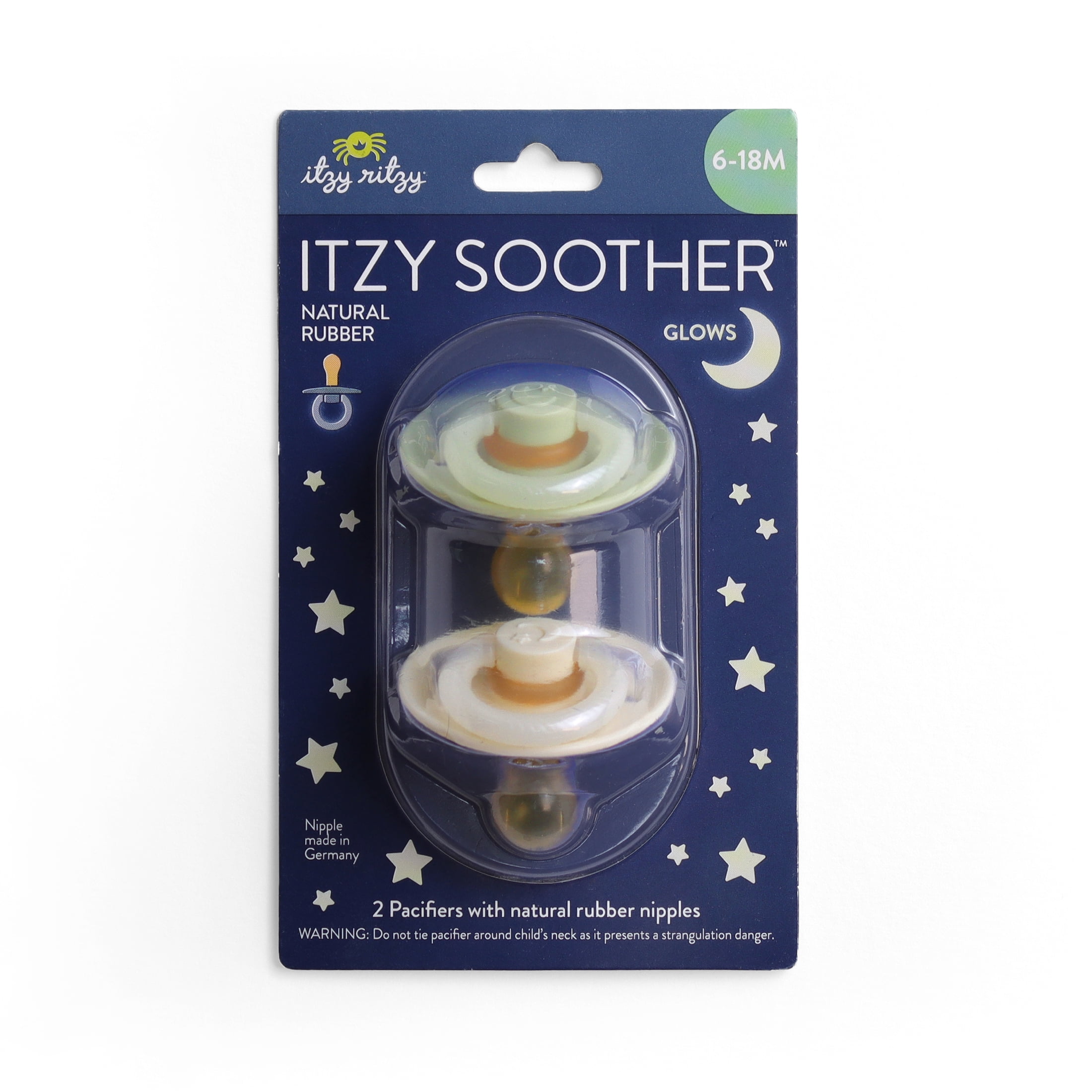 Itzy Soother™ Natural Rubber Pacifier Set of 2 Glow in the Dark 6-18m