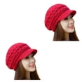 thumbnail image 1 of Guardurnaity Gorro de punto con visera, accesorios de ropa, gorro de punto, Otoño Invierno, informal, para mujer, felpa, Color sólido, ganchillo, Rojo Rojo 2piezas, 1 of 6