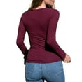 thumbnail image 4 of Doublju Women's Placket Neck Long Sleeve Ribbed Top (Plus Size Available), 4 of 4