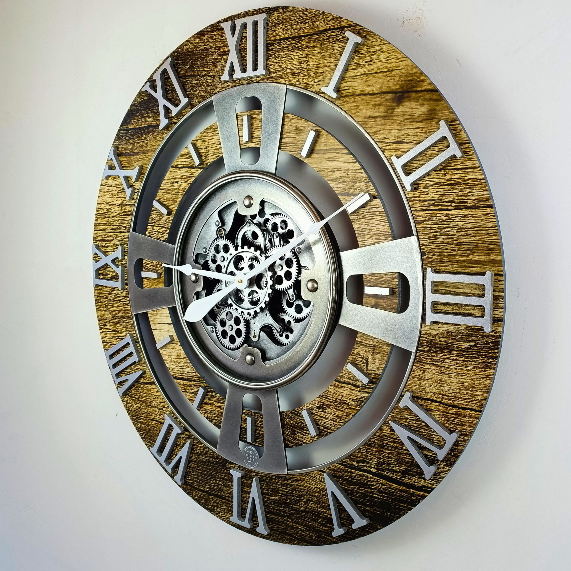 THE GEARS CLOCK Wall Clock with Real Moving Gears EN-LI_ 36 in Round Gold-Antique