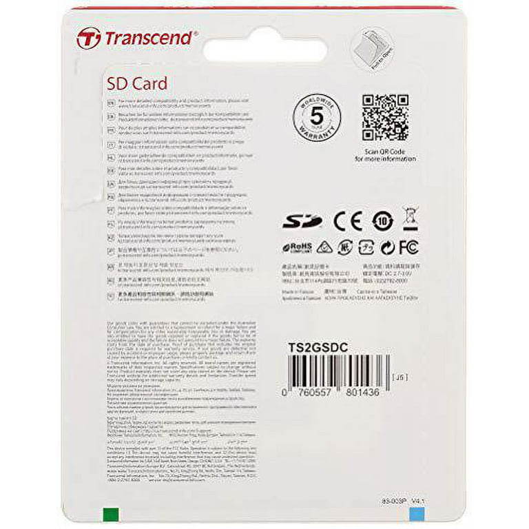 TRANSCEND TS2GUSDC Carte Mémoire Flash, MicroSD, 2 Go
