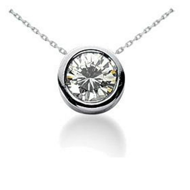 3/4ct Solitaire Rond Lunette Diamant Pendentif IGI Certifié Or Blanc 14 KT