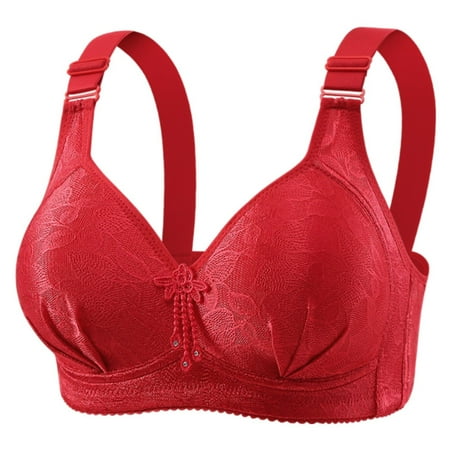 Wireless Bras for Women  Audhol Bra for Women Front Buckle Underwear Full Coverage Padded Wireless Plus Size Thin Stretchable Tank Top Bra Bras for Women Red M