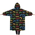 thumbnail image 2 of Oversized Wearable Blanket Hoodie,Multicolor Controllers Games Icons Black Pattern Sherpa Blanket Hoodie with Super Pockets,Super Warm Fuzzy Pullover for Women & Men, 2 of 6